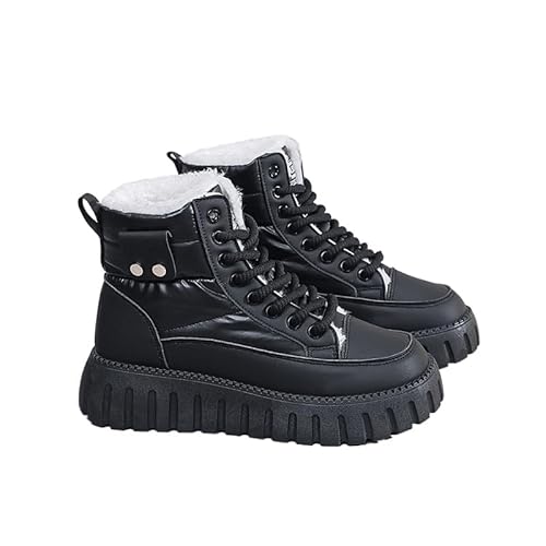 QIXUJAK Beliebte High-Top-Stiefel mit Dicker Sohle, Freizeitschuhe, modische High-Top-Stiefel, Outdoor-Wanderschuhe, Damen-Sportschuhe, rutschfeste Schuhe (Schwarzer Samt,37) von QIXUJAK