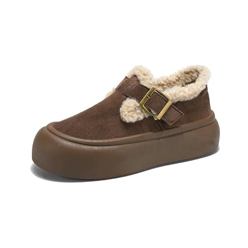 QIXUJAK Bequeme und elegante Damen-Plateau-Clogs mit modernem Design, Nahtdetails und Lammfellfutter. (Khaki-Fleece,39) von QIXUJAK