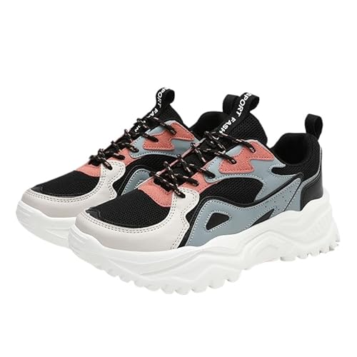 QIXUJAK Chunky Sneaker Damen Mesh Turnschuhe Damen Hohe Plattform Chunky Turnschuhe Beiläufig Schnüren Sport Papa Schuhe (Schwarz und blau,40) von QIXUJAK
