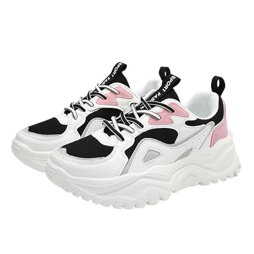 QIXUJAK Chunky Sneaker Damen Mesh Turnschuhe Damen Hohe Plattform Chunky Turnschuhe Beiläufig Schnüren Sport Papa Schuhe (Weißes Pulver,38) von QIXUJAK
