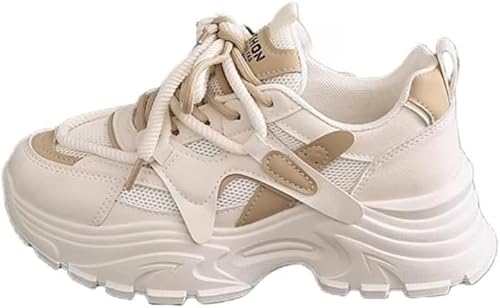 QIXUJAK Chunky Turnschuhe Für Damen, Modische Plateau-Lässige Schuhe, Bequeme Keilabsatz Sneaker- Atmungsaktives Mesh (Beige,40) von QIXUJAK