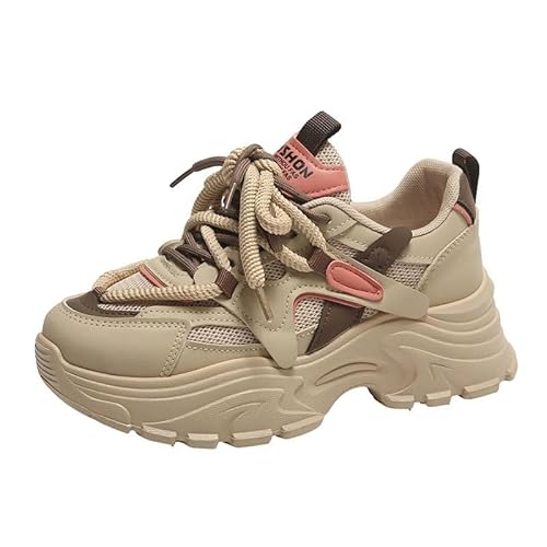 QIXUJAK Chunky Turnschuhe Für Damen, Modische Plateau-Lässige Schuhe, Bequeme Keilabsatz Sneaker- Atmungsaktives Mesh (Khaki,40) von QIXUJAK