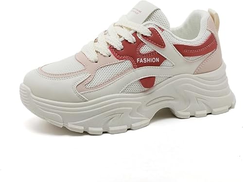 QIXUJAK Chunky Turnschuhe Für Damen, Modische Plateau-Lässige Schuhe, Bequeme Keilabsatz Sneaker- Atmungsaktives Mesh (Rosa,35) von QIXUJAK