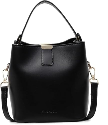 QIXUJAK Crossbody Bag Damen Klein Eimerform Damen-Umhängetaschen mit Innentasche, Magnetischer Schnappverschluss Crossbody Tasche Handtasche Klein mit Abnehmbaren und Verstellbaren Riemen (Schwarz) von QIXUJAK