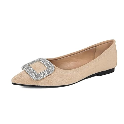 QIXUJAK Damen Ballettschuhe Elegante Glänzende Pailletten Flache Ballettschuhe Spitzschuh Glitzer Bequeme Party Hochzeit Flats (Aprikose,41) von QIXUJAK