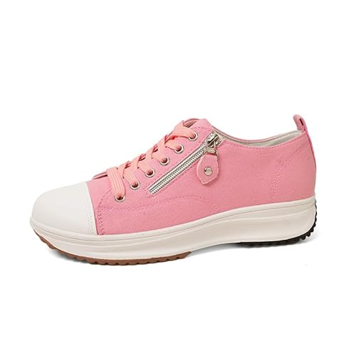 QIXUJAK Damen Canvas Schuhe Plateau Sneaker Freizeit Turnschuhe Runde Zehe Sportschuhe Laufschuhe Atmungsaktive Freizeitschuhe Schnürschuhe (Rosa,41) von QIXUJAK