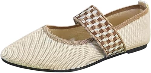 QIXUJAK Damen Casual Slip-On Flats - All-Season Comfort, Ballerinas Damen Spitzzehen, Einfarbig mit Chic Schwarz & Gold Akzenten, Stoff Obermaterial (Cremefarben,37) von QIXUJAK