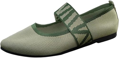QIXUJAK Damen Casual Slip-On Flats - All-Season Comfort, Ballerinas Damen Spitzzehen, Einfarbig mit Chic Schwarz & Gold Akzenten, Stoff Obermaterial (Grün,38) von QIXUJAK
