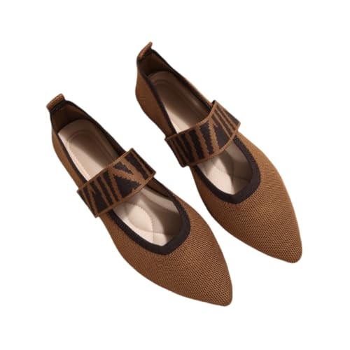 QIXUJAK Damen Casual Slip-On Flats - All-Season Comfort, Ballerinas Damen Spitzzehen, Einfarbig mit Chic Schwarz & Gold Akzenten, Stoff Obermaterial (Hellbraun,40) von QIXUJAK