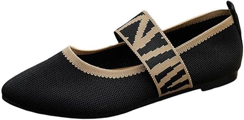 QIXUJAK Damen Casual Slip-On Flats - All-Season Comfort, Ballerinas Damen Spitzzehen, Einfarbig mit Chic Schwarz & Gold Akzenten, Stoff Obermaterial (Schwarz,41) von QIXUJAK
