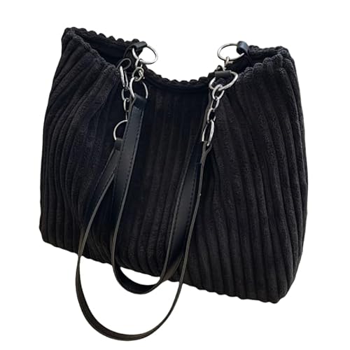 QIXUJAK Damen Cord Handtasche Casual Shopping Umhängetasche Mode Umhängetasche Tägliche Einkaufstasche (Schwarz) von QIXUJAK