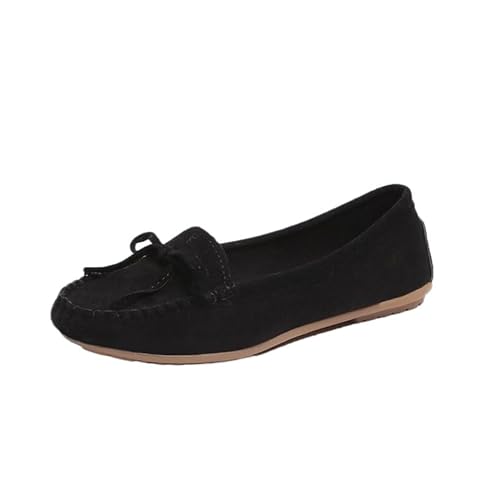 QIXUJAK Damen-Fahrerschuhe aus weichem Wildleder, Loafer, handgefertigte Mokassin-Hausschuhe, große Größe (Schwarz,38) von QIXUJAK