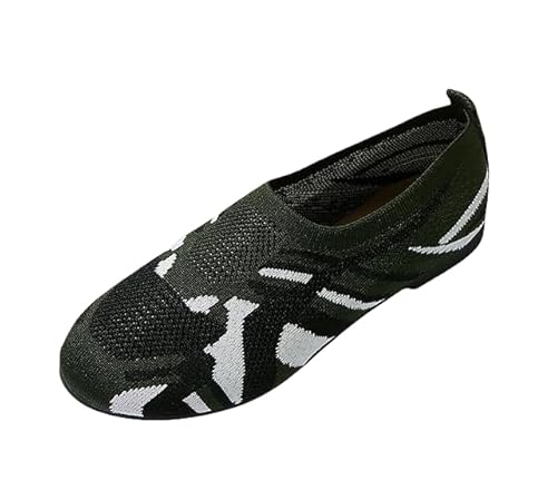 QIXUJAK Damen Flache Loafers - Camouflage Druck, Runder Zeh, Atmungsaktive Stoff-Slip-On Schuhe mit Gummi-Sohle | Leicht & Bequem | Für Alle Jahreszeiten (Armeegrün,39) von QIXUJAK