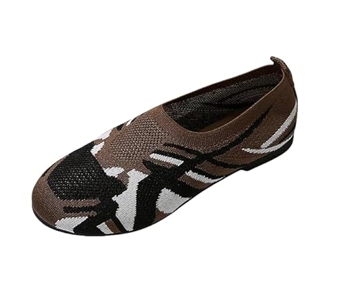 QIXUJAK Damen Flache Loafers - Camouflage Druck, Runder Zeh, Atmungsaktive Stoff-Slip-On Schuhe mit Gummi-Sohle | Leicht & Bequem | Für Alle Jahreszeiten (Dunkelbraun,38) von QIXUJAK