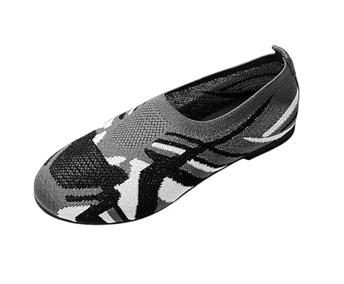 QIXUJAK Damen Flache Loafers - Camouflage Druck, Runder Zeh, Atmungsaktive Stoff-Slip-On Schuhe mit Gummi-Sohle | Leicht & Bequem | Für Alle Jahreszeiten (Grau,40) von QIXUJAK