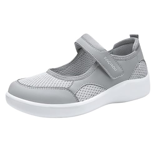 QIXUJAK Damen-Freizeitschuhe, atmungsaktive Slip-On-Sneaker, Bequeme Mesh-Wanderschuhe mit runder Spitze, geeignet für tägliche Verabredungen und Reiseschuhe (Grau,36) von QIXUJAK