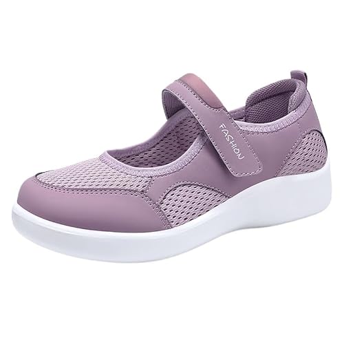 QIXUJAK Damen-Freizeitschuhe, atmungsaktive Slip-On-Sneaker, Bequeme Mesh-Wanderschuhe mit runder Spitze, geeignet für tägliche Verabredungen und Reiseschuhe (Lila,37) von QIXUJAK