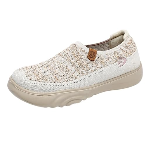 QIXUJAK Damen Gittergewebe Slip On Sneaker Memory Foam Turnschuhe Sportschuhe Bequeme Schlupfschuhe (Cremefarben,35) von QIXUJAK