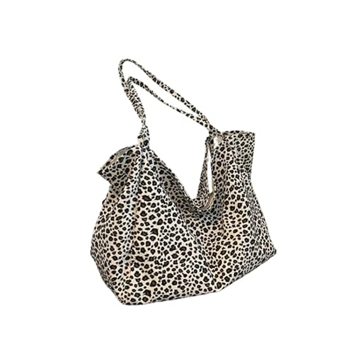 QIXUJAK Damen Handtasche Leopard Canvas - Umhängetasche Schultertasche Crossbody Tasche Tragetasche Shopper Tote Bag Einkaufstasche Leopardenmuster (Weiß) von QIXUJAK