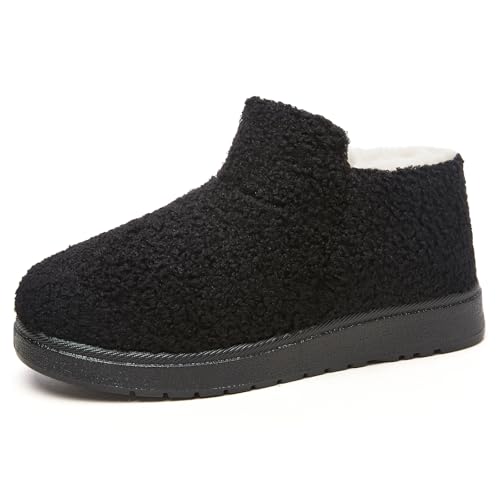 QIXUJAK Damen Hausschuhe mit Gummisohle, Warme und Plüschpantoffeln mit Futter, Plüschpantoffeln, Indoor-Stiefel, Kältebeständige Wanderschuhe aus Baumwolle (Schwarz,39) von QIXUJAK
