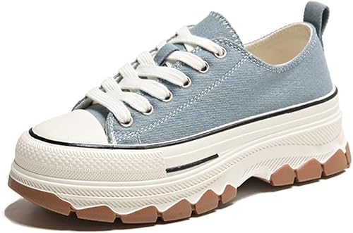 QIXUJAK Damen High Top Canvas Sneaker Leicht rutschfest Dicke Sohle Canvas Sportschuhe Atmungsaktiv Canvas Stoff Freizeitschuhe (Hellblau,38) von QIXUJAK