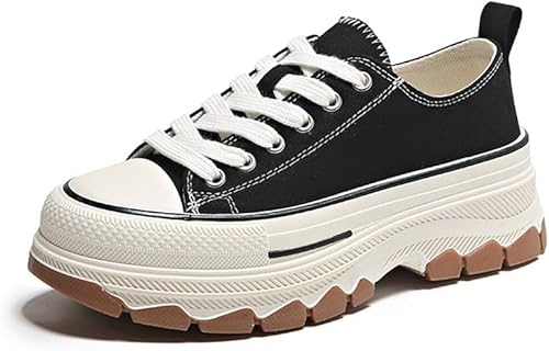 QIXUJAK Damen High Top Canvas Sneaker Leicht rutschfest Dicke Sohle Canvas Sportschuhe Atmungsaktiv Canvas Stoff Freizeitschuhe (Schwarz,39) von QIXUJAK