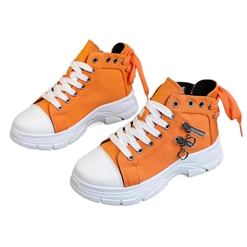 QIXUJAK Damen High Top Canvas Sneaker Leicht rutschfest Dicke Sohle Canvas Sportschuhe Atmungsaktiv Canvas Stoff Freizeitschuhe Schnürer Sportliche Turnschuhe (Orange,44) von QIXUJAK