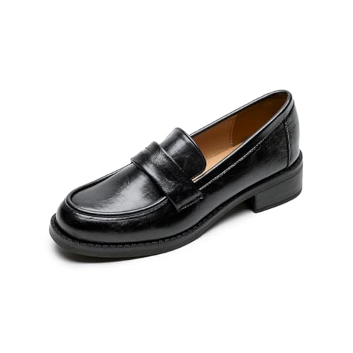 QIXUJAK Damen Klassische Loafer Bequeme Mokassins Slippers Business-Schuhe Halbschuhe (Schwarz,38) von QIXUJAK