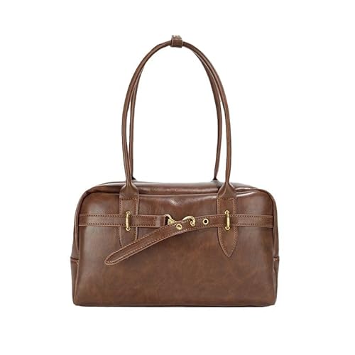 QIXUJAK Damen Klein Handtasche PU-Leder Schultertasche Wasserdicht Mode Unterarmtasche Tragetasche Elegant Reisen Arbeiten Einkaufen Tote Beutel Schwarz (Braun) von QIXUJAK
