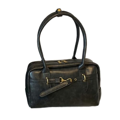 QIXUJAK Damen Klein Handtasche PU-Leder Schultertasche Wasserdicht Mode Unterarmtasche Tragetasche Elegant Reisen Arbeiten Einkaufen Tote Beutel Schwarz (Schwarz) von QIXUJAK