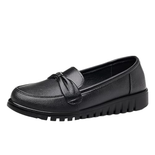 QIXUJAK Damen Loafer Flache Slip-On Modische Casual Damen Lederschuhe (Schwarz,38) von QIXUJAK