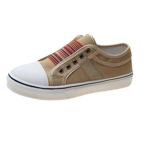 QIXUJAK Damen Low-Top Sneaker Freizeitschuhe ohne Schnürsenkel, Bequeme Plateau-Block oder Flache Design aus Canvas, Casual Klassische Mode für Hochzeit, Party (Aprikose,42) von QIXUJAK