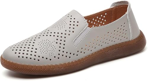 QIXUJAK Damen Mokassins Schuhe Bootsschuhe Vintage Weiches Leder Halbschuhe Sommer rutschfest Loafers Damen Casual Slipper Flache Lauflernschuhe Bootsschuhe (Grau,41) von QIXUJAK
