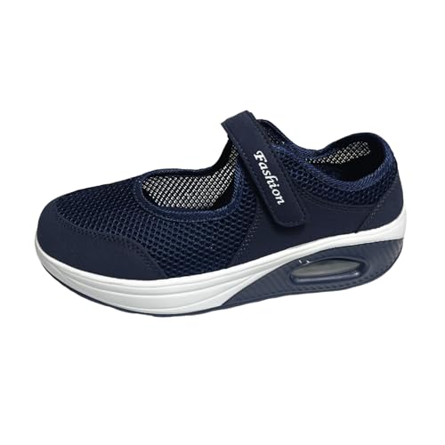 QIXUJAK Damen Outdoor Fitnessschuhe Atmungsaktive Mesh Schuhe Sport Slipper mit Klettverschlu (Dunkelblau,40) von QIXUJAK