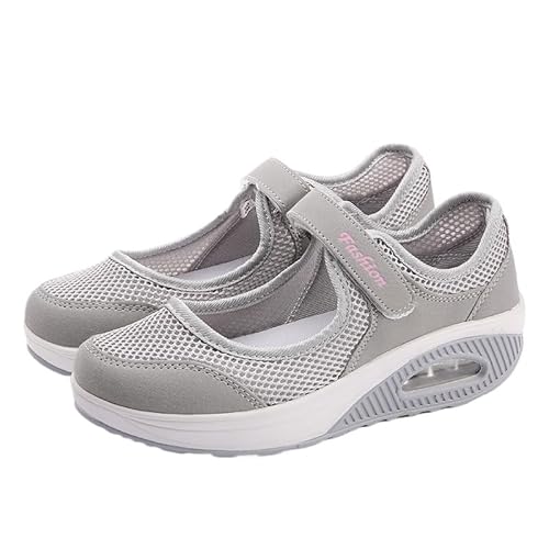 QIXUJAK Damen Outdoor Fitnessschuhe Atmungsaktive Mesh Schuhe Sport Slipper mit Klettverschlu (Grau,42) von QIXUJAK