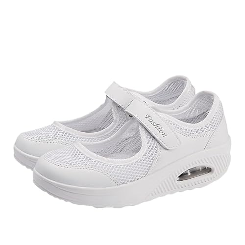 QIXUJAK Damen Outdoor Fitnessschuhe Atmungsaktive Mesh Schuhe Sport Slipper mit Klettverschlu (Weiß,35) von QIXUJAK