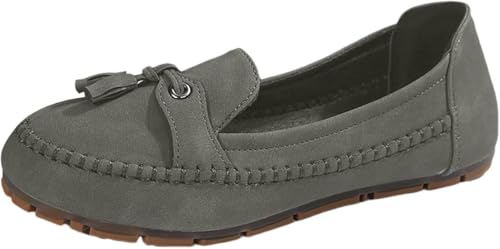 QIXUJAK Damen PU Mokassins Flach Lässige Loafers Bequeme Schuhe Slip-on Freizeitschuhe Runde Zehe Wanderschuhe Halbschuhe (Grau,38) von QIXUJAK