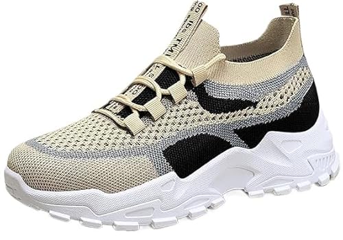 QIXUJAK Damen Plateau Sneaker Leichte Atmungsaktive Walking Schuhe Ganztägige Bequeme Sportschuhe (Khaki Schwarz,38) von QIXUJAK