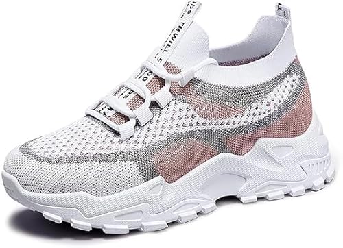 QIXUJAK Damen Plateau Sneaker Leichte Atmungsaktive Walking Schuhe Ganztägige Bequeme Sportschuhe (Rosa,40) von QIXUJAK