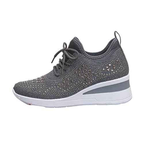 QIXUJAK Damen Plateau-Sneaker Walking Schuhe Modisch, Funkelnd, mit Strasssteinen, Retro-geflochtene, Lässig, Klobig (Grau,37) von QIXUJAK