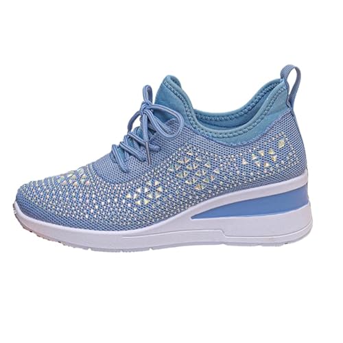 QIXUJAK Damen Plateau-Sneaker Walking Schuhe Modisch, Funkelnd, mit Strasssteinen, Retro-geflochtene, Lässig, Klobig (Himmelblau,41) von QIXUJAK