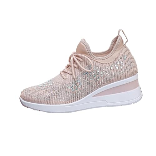 QIXUJAK Damen Plateau-Sneaker Walking Schuhe Modisch, Funkelnd, mit Strasssteinen, Retro-geflochtene, Lässig, Klobig (Rosa,38) von QIXUJAK