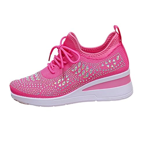 QIXUJAK Damen Plateau-Sneaker Walking Schuhe Modisch, Funkelnd, mit Strasssteinen, Retro-geflochtene, Lässig, Klobig (Rosenrot,42) von QIXUJAK