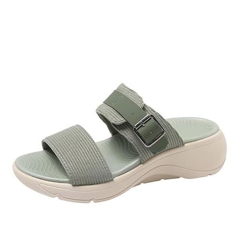 QIXUJAK Damen Sandalen Mit Klettverschluss Bequeme Orthopädische Sandale Weben Plateau Freizeitsandale Rutschfeste Outdoorsandale (Grün,37) von QIXUJAK