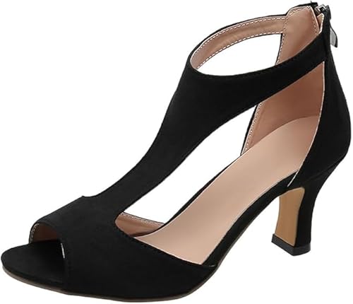 QIXUJAK Damen Sandalen mit Stiletto Absatz Frauen Elegant Sandaletten Fischmaul Offene Sommerschuhe Römersandalen Reißverschluss High Heels Sandals Abendschuhe (Schwarz,39) von QIXUJAK