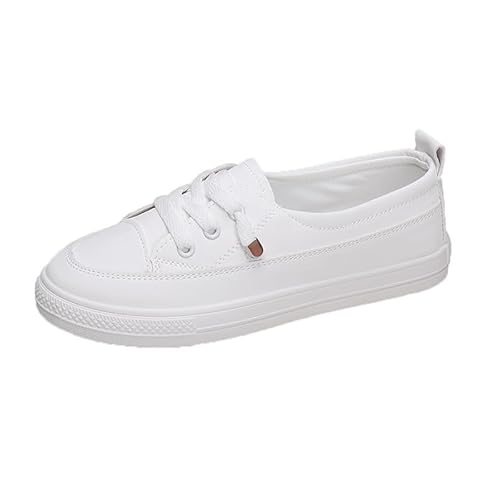 QIXUJAK Damen Slip-On Loafer Flache Lederschuhe Flache Orthopädische Barfuß-Arbeits-Sneakers für Damen (Weiß,39) von QIXUJAK