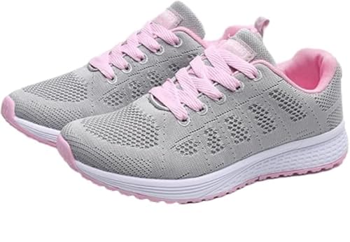 QIXUJAK Damen Sneaker Atmungsaktiv Schnürsenkel Laufschuhe Leicht Bequem Sneakers Freizeit Walkingschuhe (Aschepulver,41) von QIXUJAK