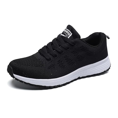 QIXUJAK Damen Sneaker Atmungsaktiv Schnürsenkel Laufschuhe Leicht Bequem Sneakers Freizeit Walkingschuhe (Schwarz,40) von QIXUJAK