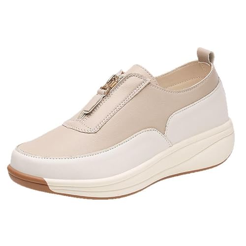 QIXUJAK Damen Sneaker Damen Schuhe Keilabsatz Plateau Dämpfung Freizeitschuhe Turnschuhe Elastisch Atmungsaktiv Sportschuhe Leichtgewichts Jogging Sportsschuhe Straßenlaufschuhe (Aprikose,40) von QIXUJAK
