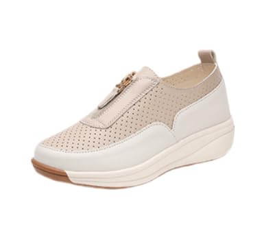 QIXUJAK Damen Sneaker Damen Schuhe Keilabsatz Plateau Dämpfung Freizeitschuhe Turnschuhe Elastisch Atmungsaktiv Sportschuhe Leichtgewichts Jogging Sportsschuhe Straßenlaufschuhe (Aprikose 2,35) von QIXUJAK